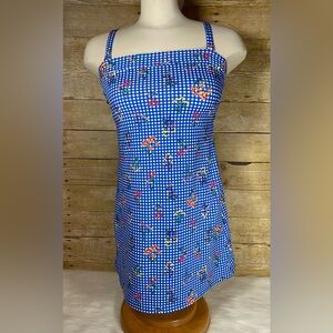 Lands End sz 2 Bandeau Dresskini Swimsuit Top Removable Straps Gingham Floral